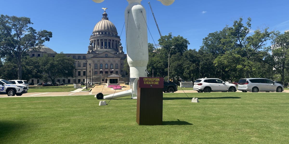 Giant IUD display near Mississippi State Capitol highlights contraception access concerns